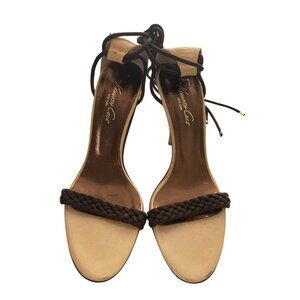 Kenneth Cole Women's Size 10M Beige Brown Leather  Lace-Up sandals Heels Italy